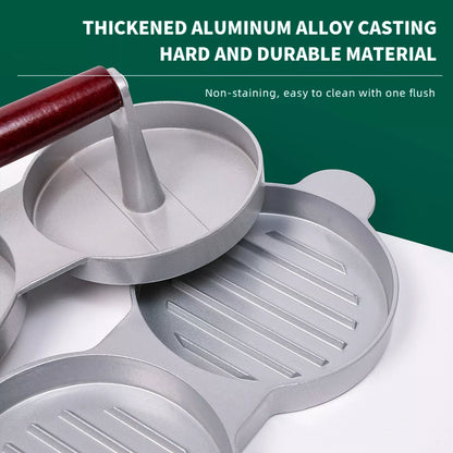 Mini burger press with wood handle for making slider patties, BPA-free aluminum alloy