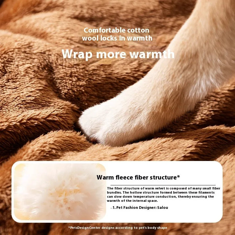 Brown bear arc dog bed with raised sides, velvet fabric, for small dog sleeping.