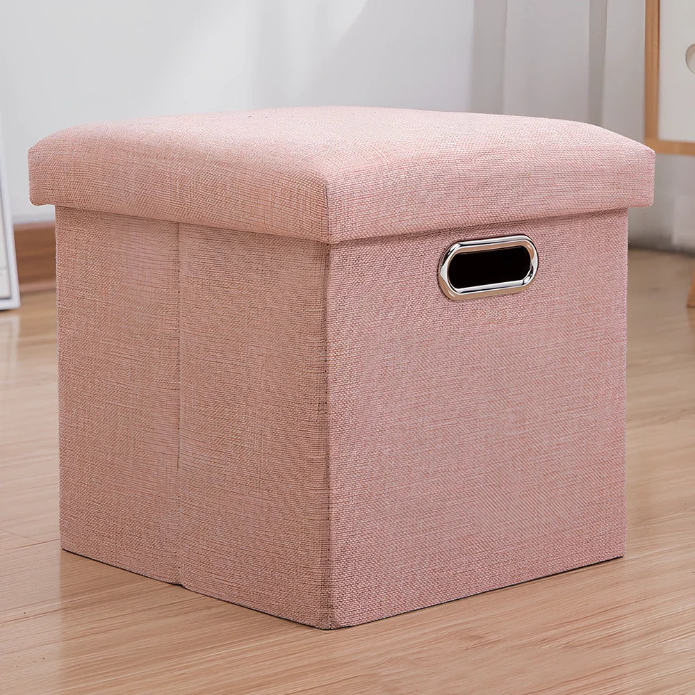 25cm cube storage stool in cotton linen fabric with hidden compartment and sponge cushioning
