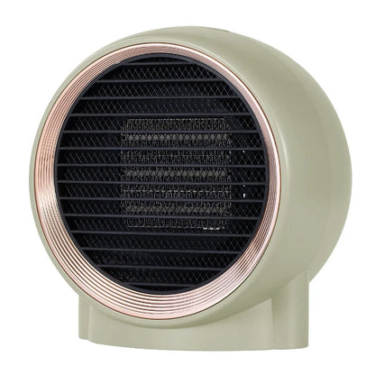 Compact white desktop fan heater measuring 184.5mm wide with PTC ceramic heating technology