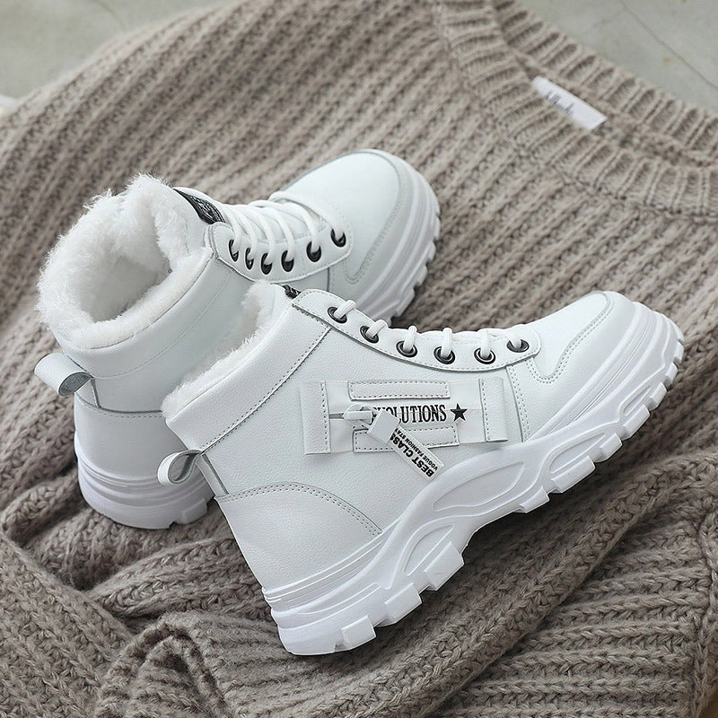 Cozy fleece-lined winter boots with waterproof platform and plush interior for warmth and traction