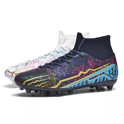 Youth High-Top Spike Turf Soccer Shoes in various colors for enhanced grip and comfort on the field.