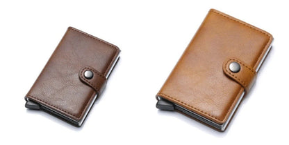Men's RFID-blocking vintage wallet with aluminum purse and leather cover