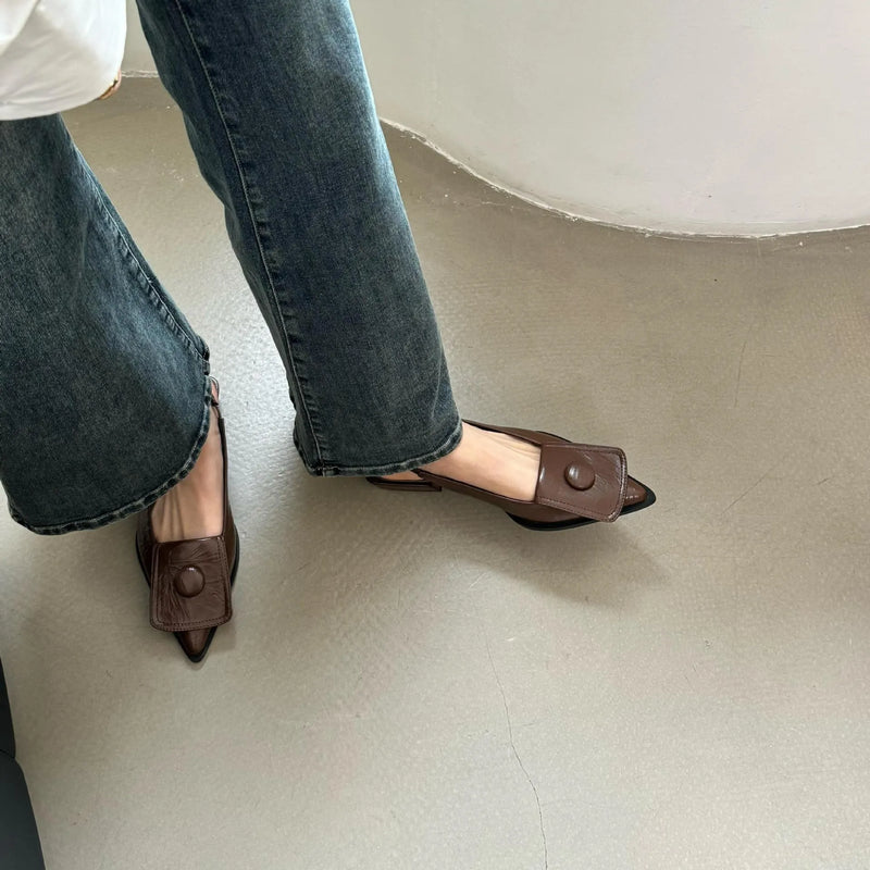 Women's Closed Toe Sandals Low Heel Pointed Toe Back Strap Casual Shoes, Black Brown Apricot Silver PU Material in Sizes 35 to 40