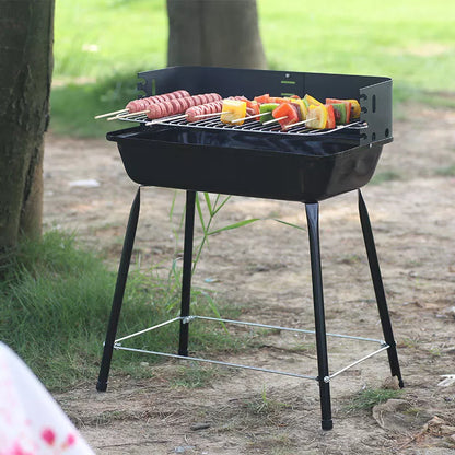 Portable outdoor barbecue oven with metal grill for camping and outdoor use