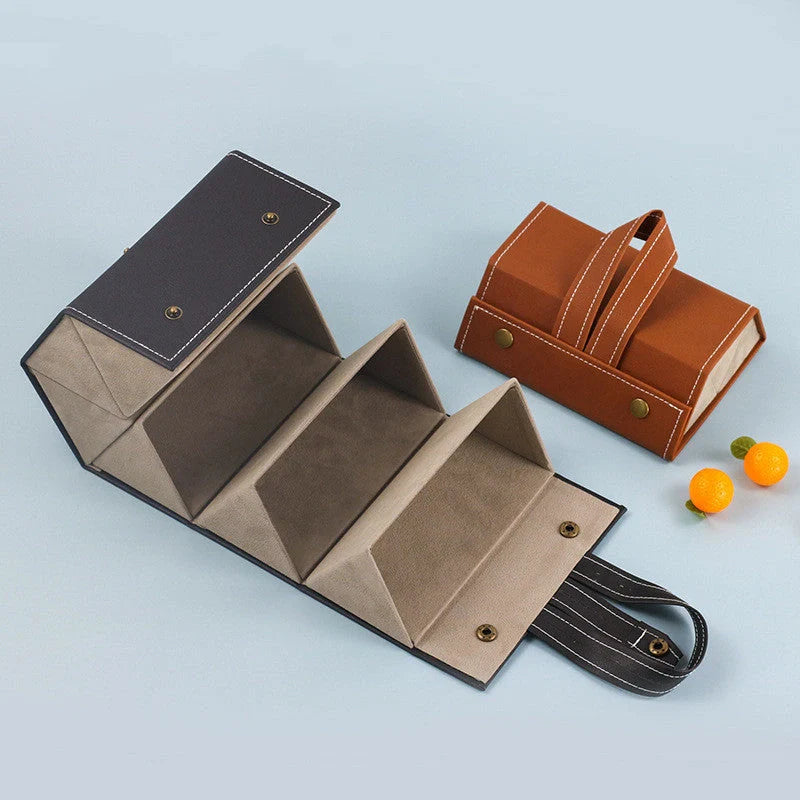 Foldable PU leather sunglasses and eyeglasses organizer case with five slots