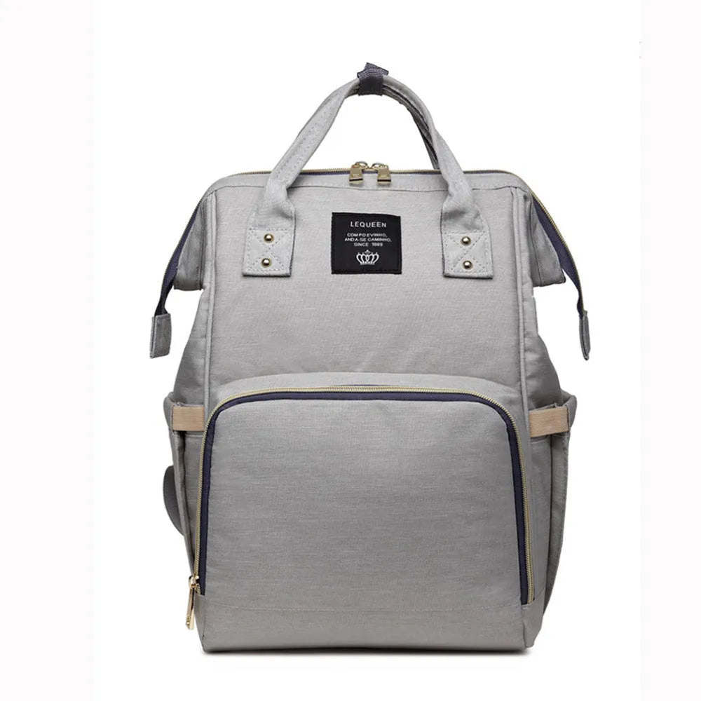 Oxford maternity nappy bag with 16-20L capacity, anti-theft design, bottle area, and multiple colour options