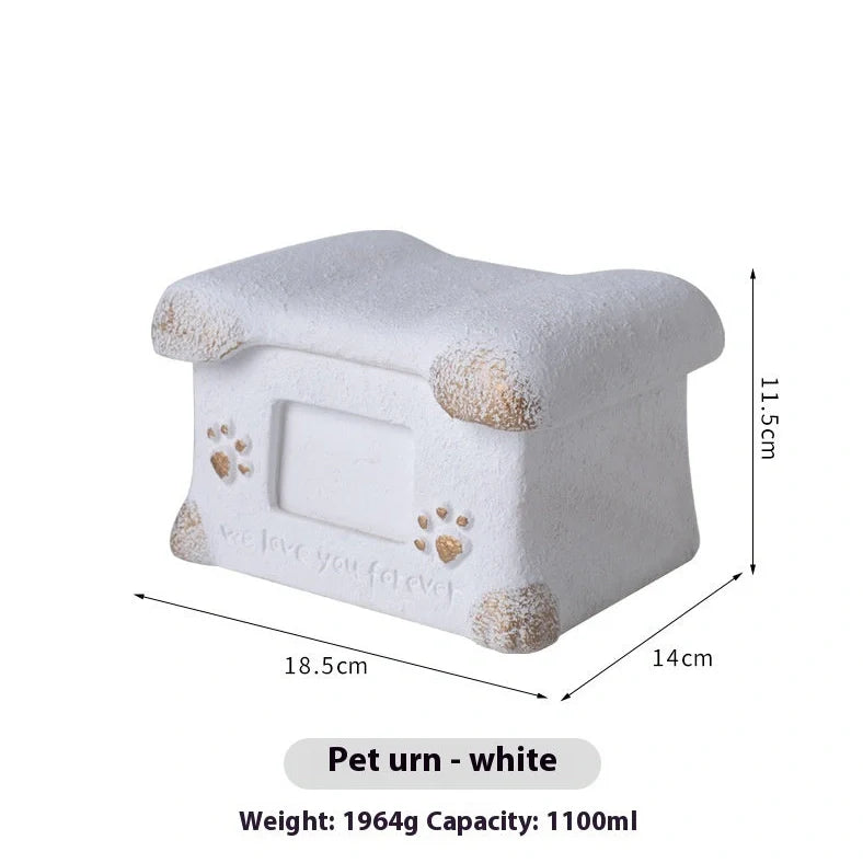 Handmade Polant cement pet cremation casket in black, grey, pink, or white colours with ash urn