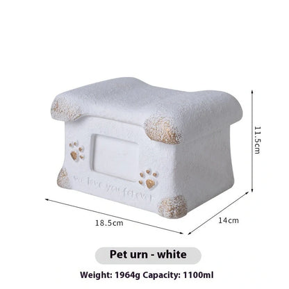 Handmade Polant cement pet cremation casket in black, grey, pink, or white colours with ash urn