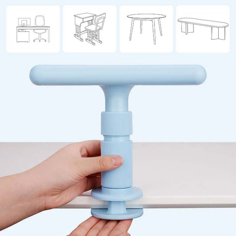 Children's ABS desk-mounted sitting posture corrector in blue, pink, or white for study desks.