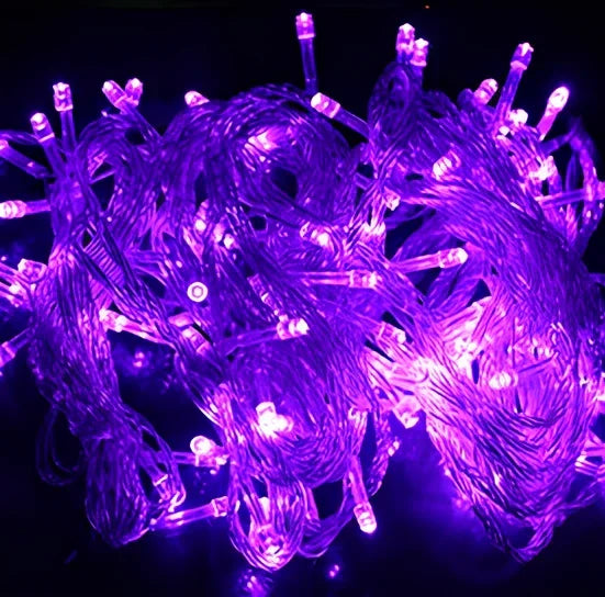 LED fairy string lights with multicolour bulbs on flexible copper wire for holiday decoration
