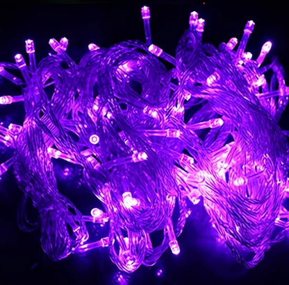 LED fairy string lights with multicolour bulbs on flexible copper wire for holiday decoration