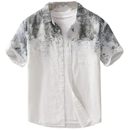 Men's grey hanging dyed pure cotton short-sleeved shirt with loose cardigan fit