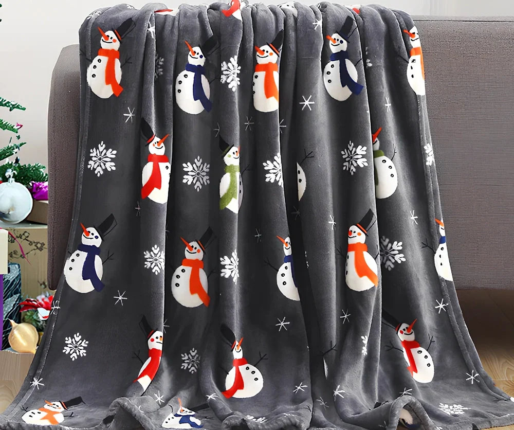 Double-sided flannel Christmas blanket with elk snowman Santa print in four sizes from 75cm to 200cm