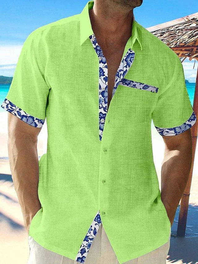 Men's tropical vacation shirts in various vibrant colors and sizes