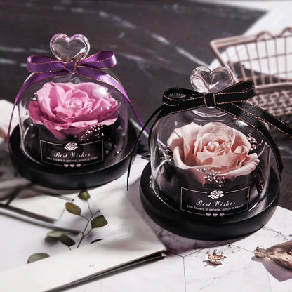 LED eternal real rose preserved in a glass dome home decor with colour options.