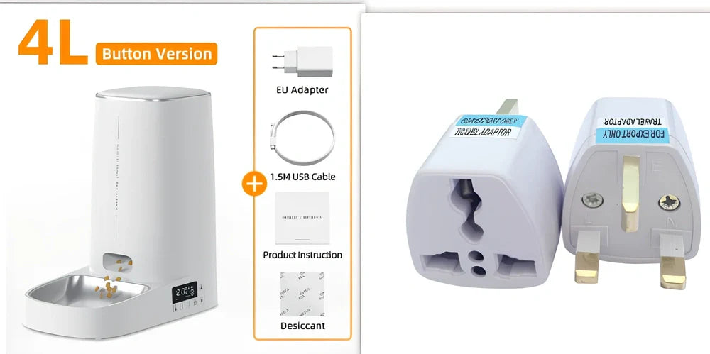 ROJECO white automatic pet feeder with stainless steel bowl and digital control panel