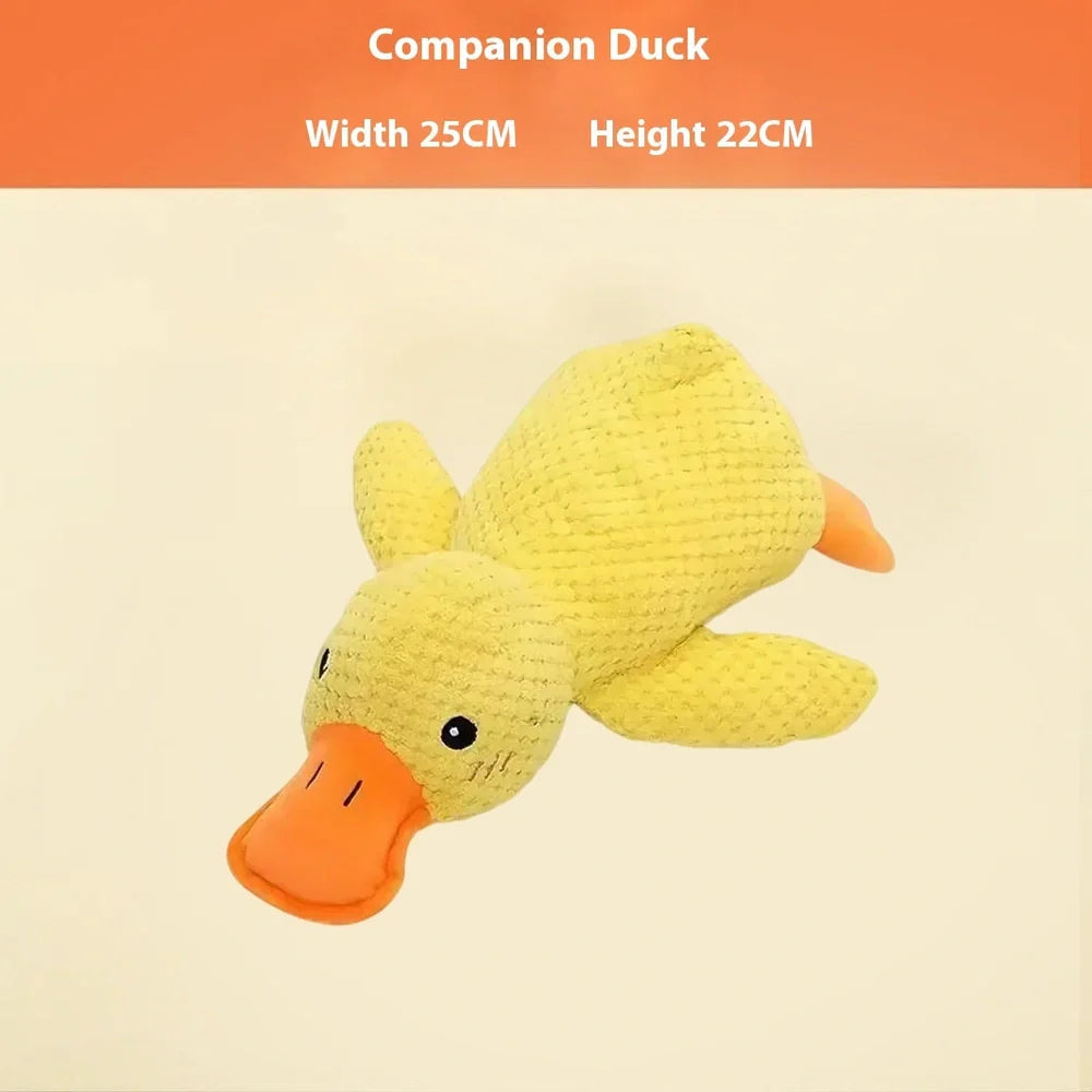 Bite-resistant puppy plush toy with relieving molar design in multiple animal styles including donkey and duck variations