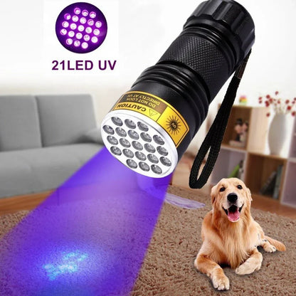 21 LED violet UV flashlight with aluminium body for counterfeit detection and professional inspections
