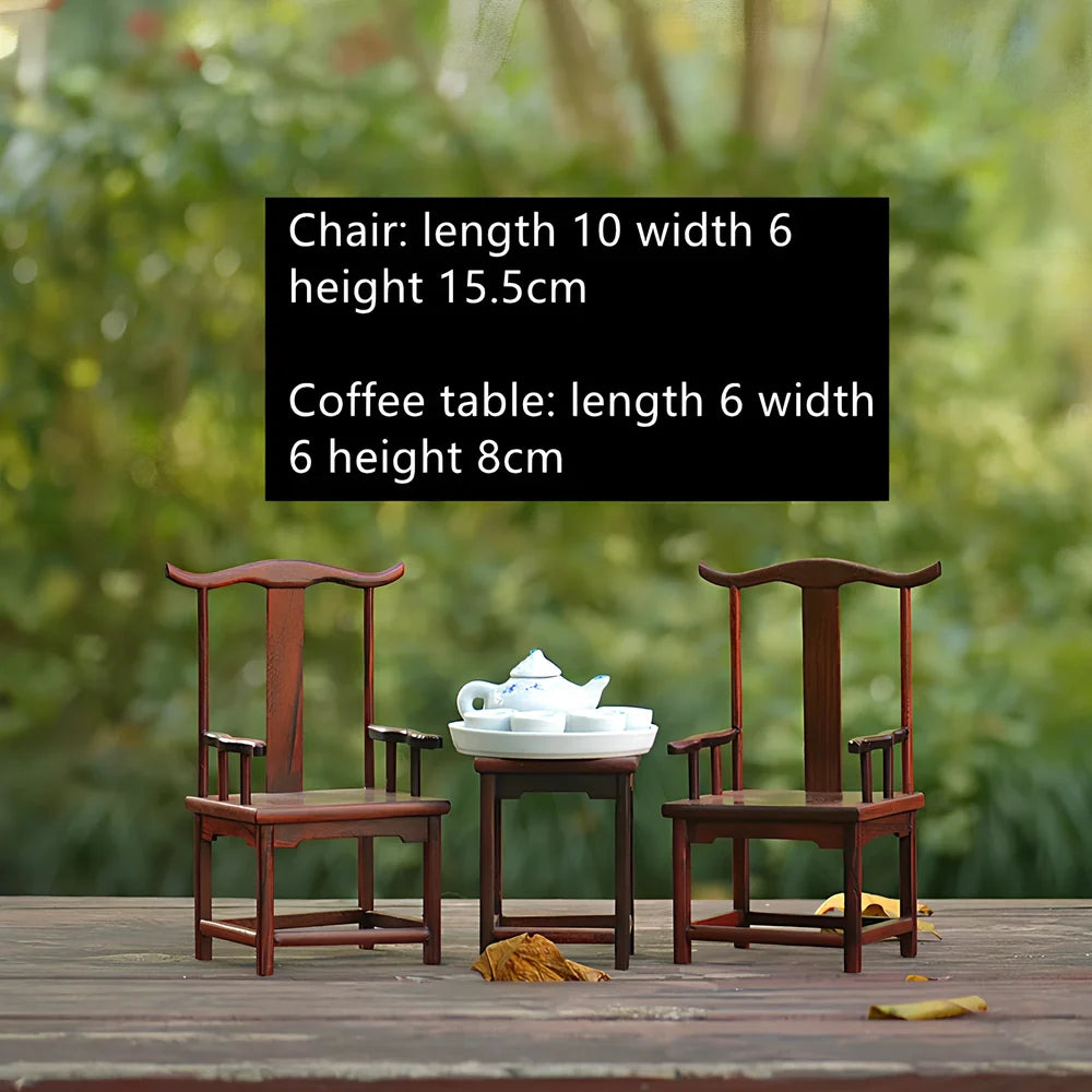 Red rosewood miniature Chinese furniture model with traditional carved details and mahogany construction