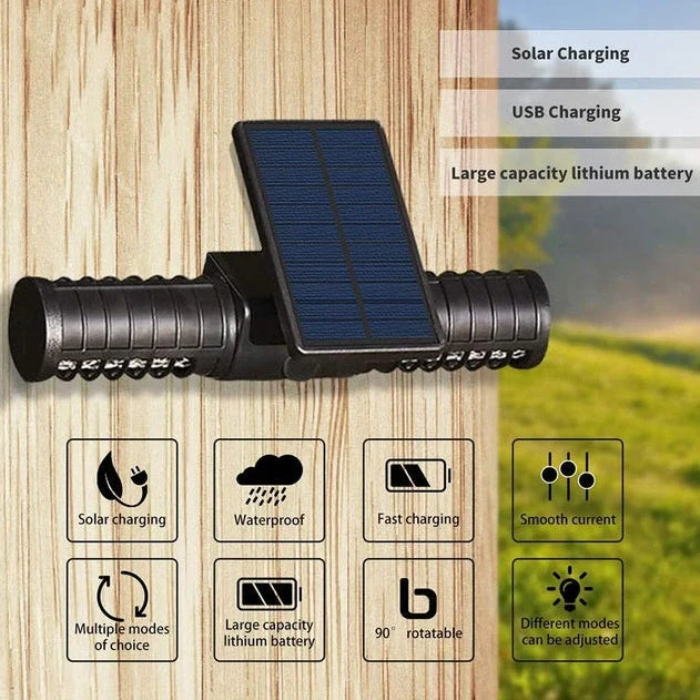 Black outdoor mosquito killer lamp with solar panel and UV LED lights for garden insect control