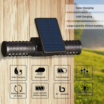 Black outdoor mosquito killer lamp with solar panel and UV LED lights for garden insect control