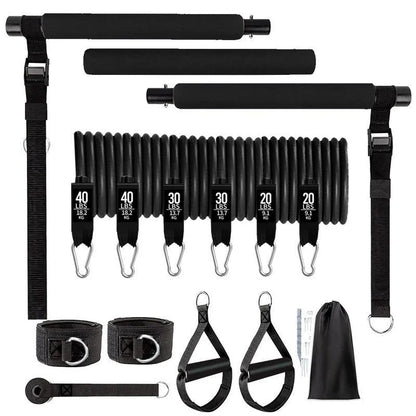 Yoga gymnastic bar set with 180 pounds pink and black TPE resistance bands for pull rope exercises