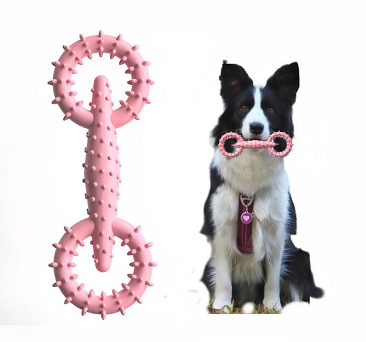 Blue TPR dog chew toy ring, 16cm diameter, for puppy teething and play.