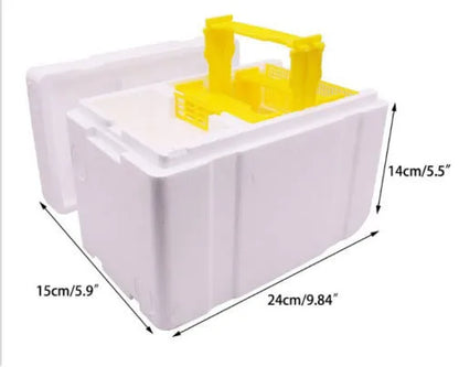 Three white EPS foam mini delivery boxes for bee breeding and transport operations