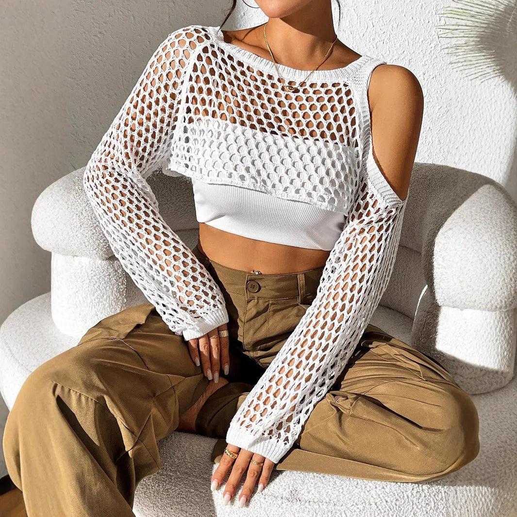 Hollowed navel mesh shirt in polypropylene fibre fabric, shown in a choice of six colours.