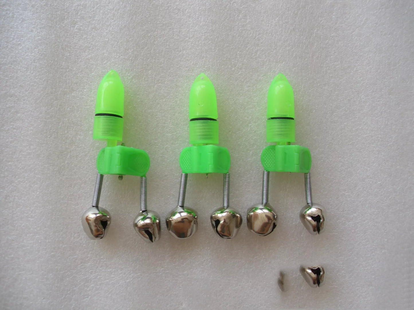 Fishing bells with lights for night fishing, featuring dual bell bite alarms and compact design