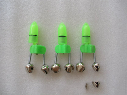 Fishing bells with lights for night fishing, featuring dual bell bite alarms and compact design