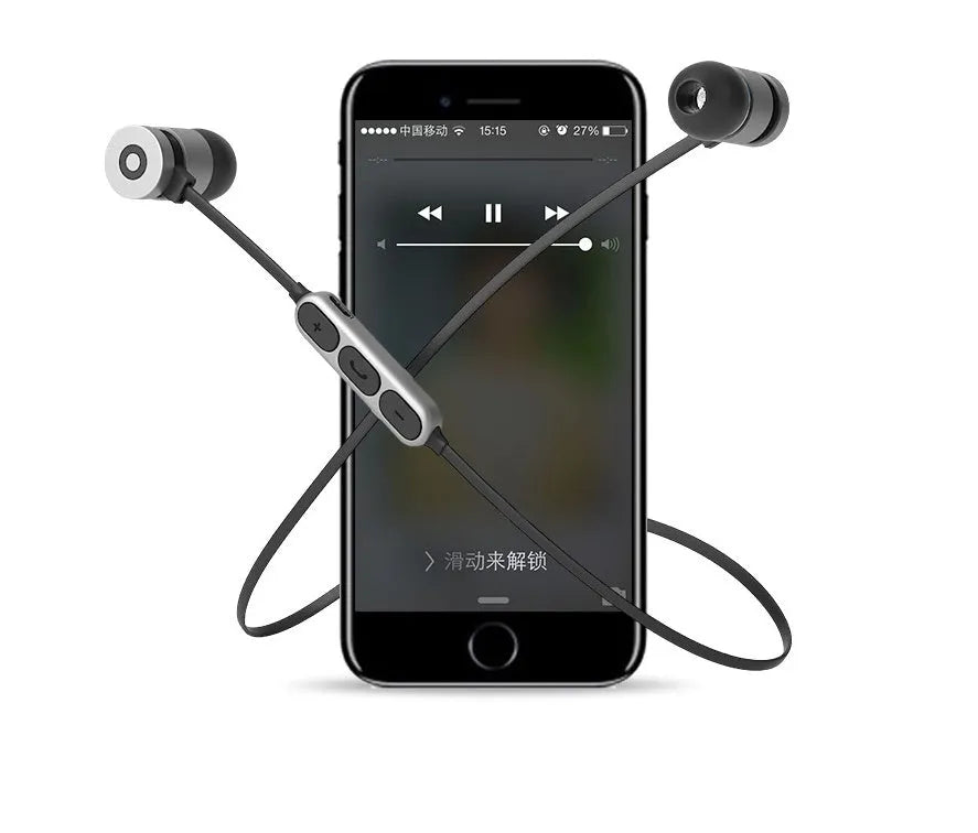 Black metal magnetic sports Bluetooth wireless headset with neck-mounted design and gift packaging