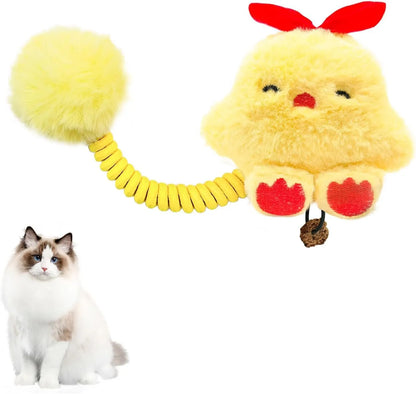 Set of plush animal cat toys with silvervine fruit, a long flexible spring, and a fuzzy ball for interactive play.