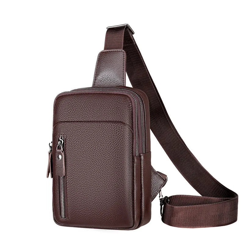 Men's genuine leather crossbody shoulder bag in urban simplicity design with breathable construction