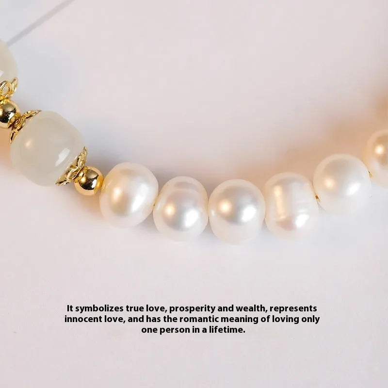 Natural freshwater pearl bracelet with diamond-shaped beads in a Korean style, shown in deep Hetian jade colour.