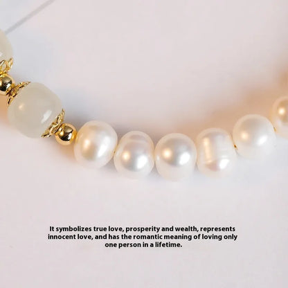 Natural freshwater pearl bracelet with diamond-shaped beads in a Korean style, shown in deep Hetian jade colour.