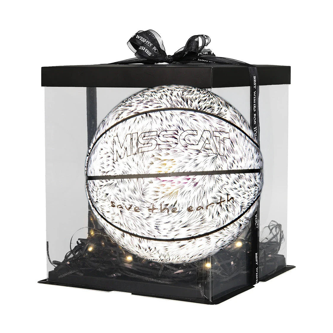 Glowing luminous basketball with mesmerizing rainbow, moon, and multicolored lighting effects for dazzling nighttime games