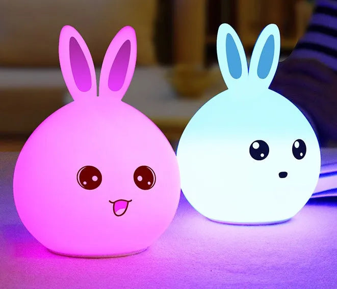 Cute rabbit silicone night light with touch sensor, seven colour LED lights, USB rechargeable, 120 x 108 x 163mm