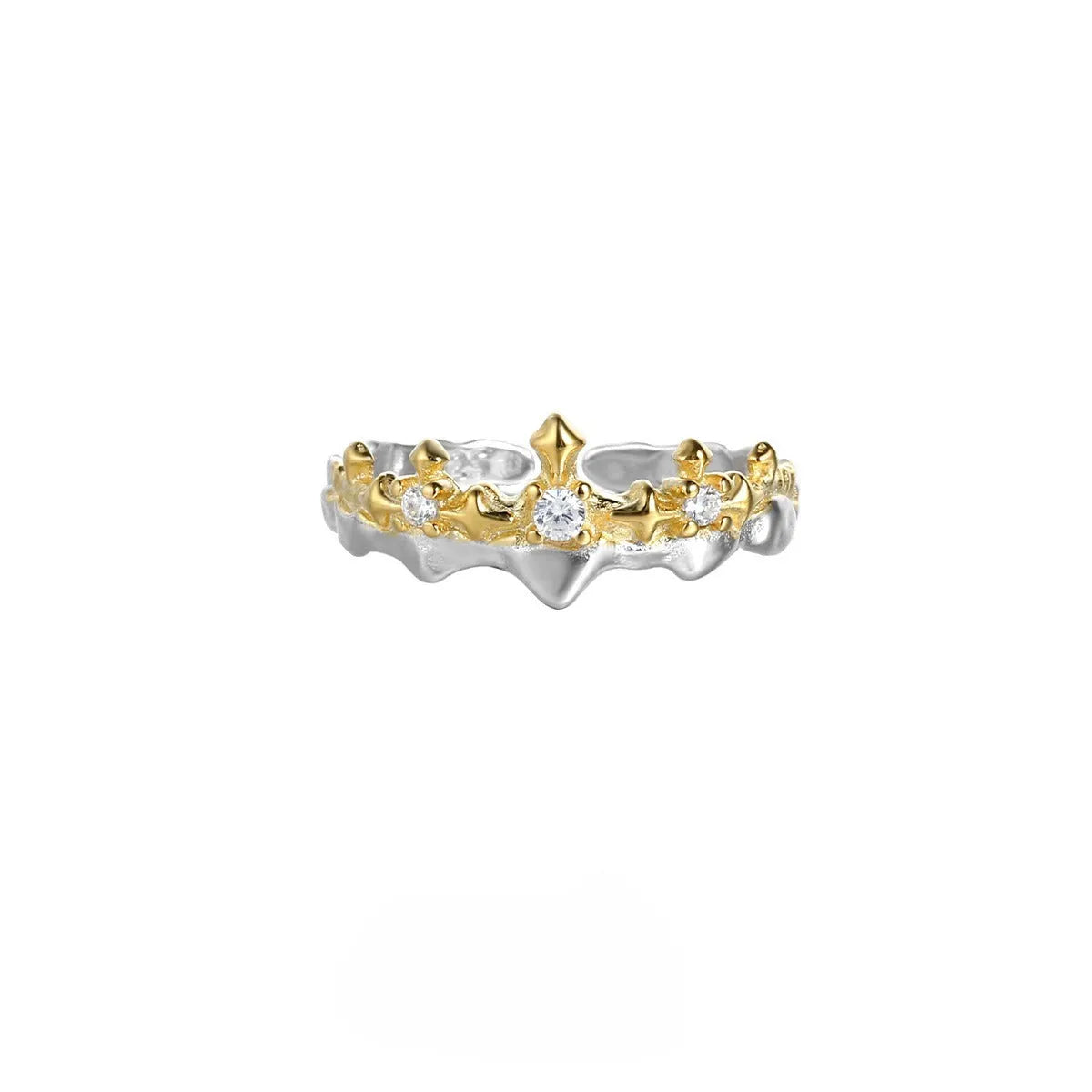 Princess Knight adjustable opening couple's ring in silver with white gold or black gold electroplated finish.