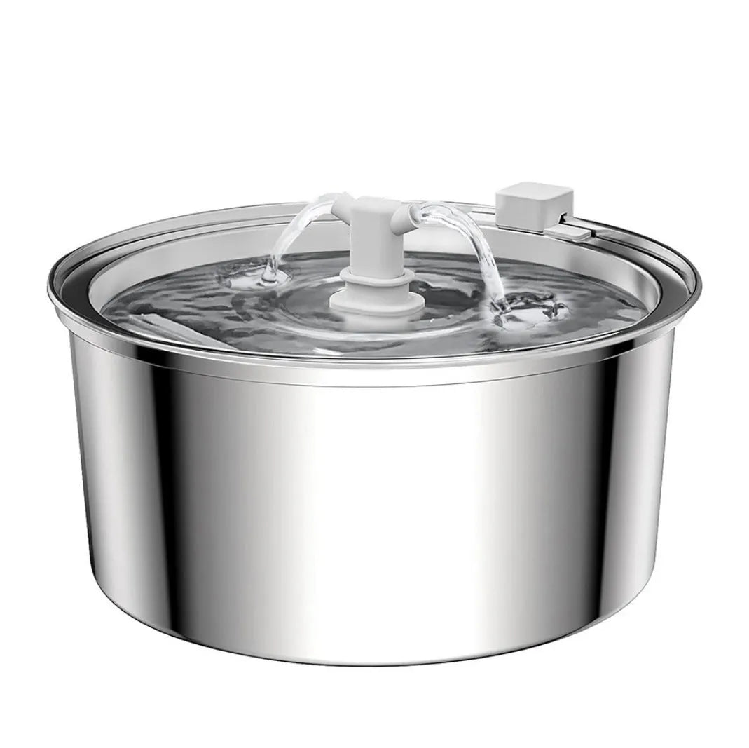 Stainless steel round pet water dispenser with 4L capacity and multiple outlet options