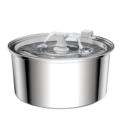 Stainless steel round pet water dispenser with 4L capacity and multiple outlet options