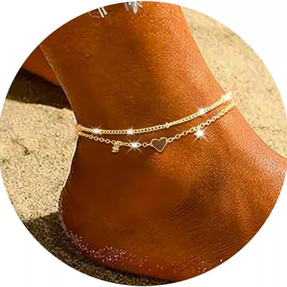 Women's waterproof heart-shaped zircon anklet in gold and silver options