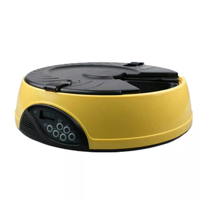 Automatic pet feeder with 6 food storage slots and voice recording feature