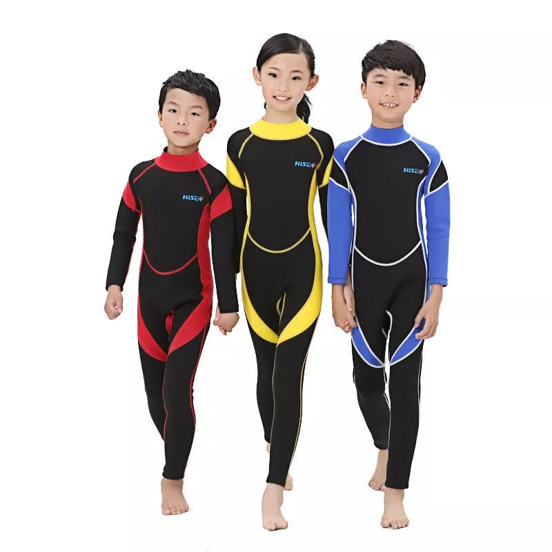 Children's black and colored neoprene diving suit for swimming warmth
