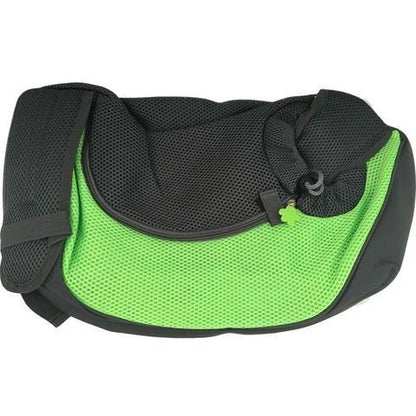 A soft, mesh pet carrier sling bag with a padded shoulder strap for hands-free carrying of your dog or cat during outdoor adventures.