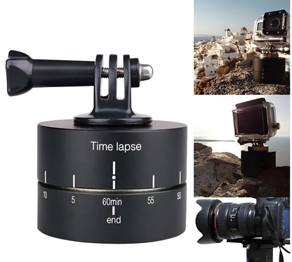 Lapse 360 degree auto rotate camera tripod head on a tripod