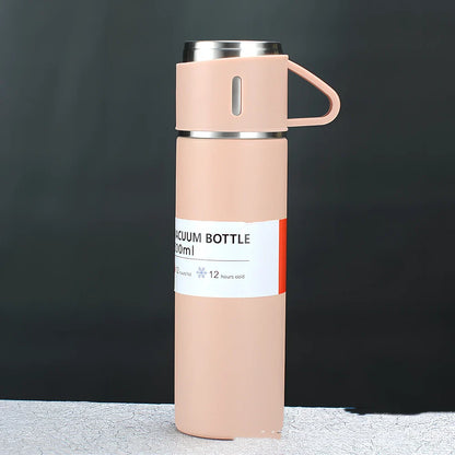 Pink stainless steel vacuum water cup with straight design and 500ml capacity in gift box packaging