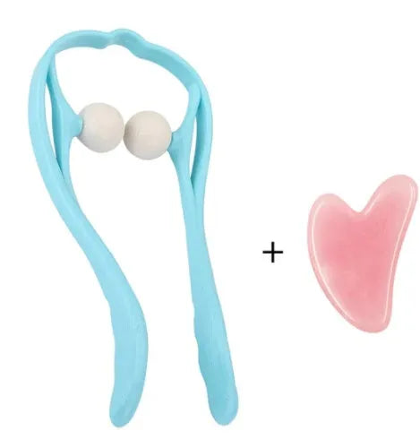 Plastic swan-shaped neck massager in pink, blue, or green with adjustable width and 3D floating-point rollers