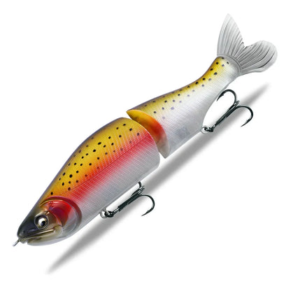 185mm hard plastic bass fishing swimming lure in assorted colours on a tackle box.